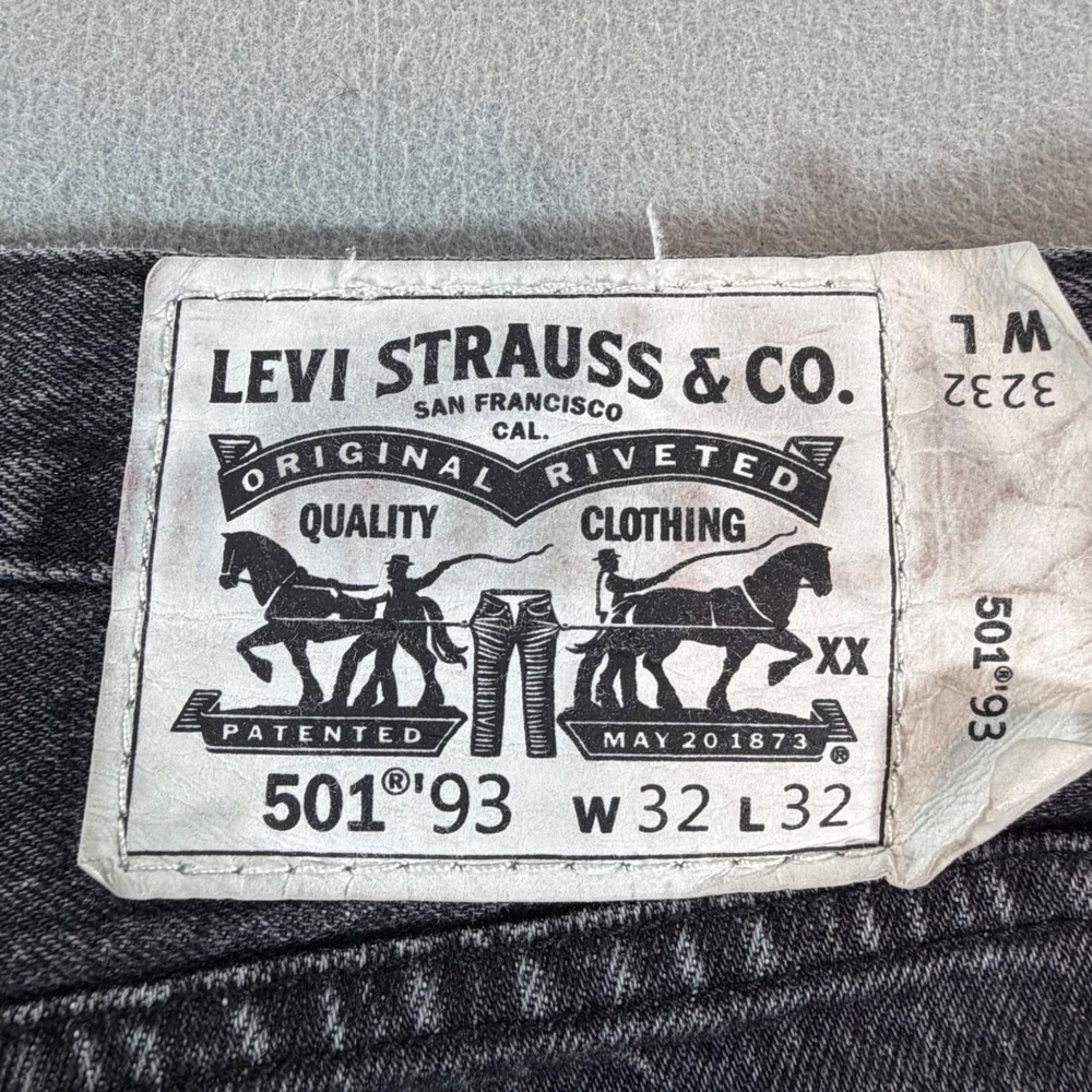 Levi's 501 '93 Straight Jeans Mens 32x32 Washed Black Button Fly Denim - Picture 12 of 12